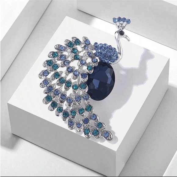 Anthropologie Jewelry - Elegant Blue Peacock Crystal Brooch